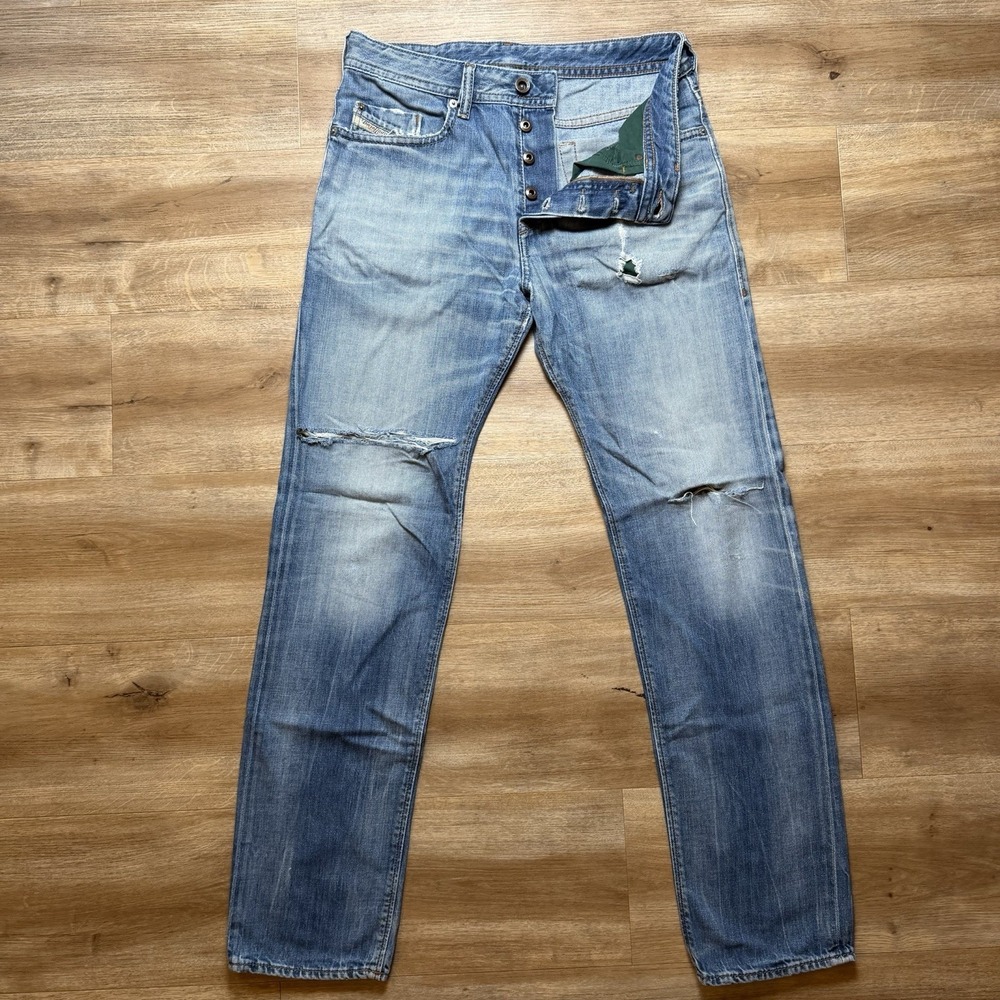 Diesel Buster Jeans Men 30x32 Blue Slim Tapered Destroyed Rockstar Punk 0849A